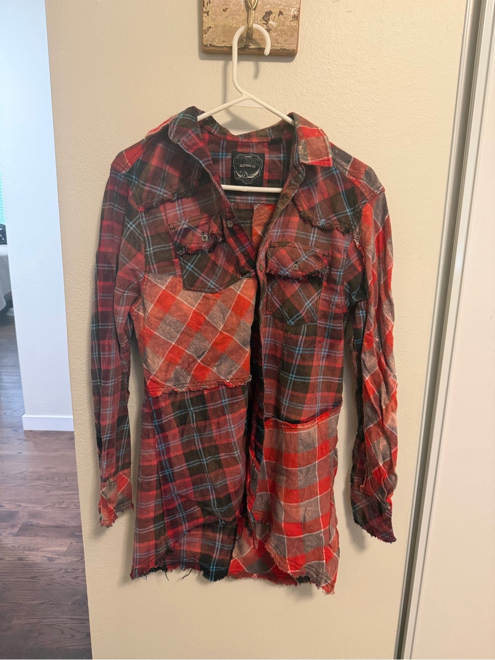 Angry Minnow Vintage "cherry picked" Patchwork Red Plaid Button-Up Shirt